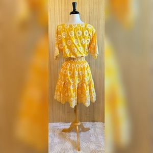 Tory Burch Lemon Yellow Embroidered/Eyelet Flower Dress NWT